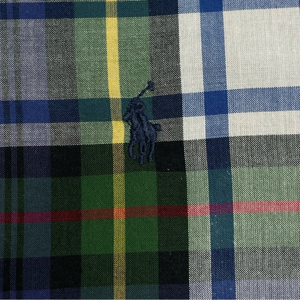RALPH LAUREN Youth Boy's Blue Green Plaid Long Sleeve Button Down Shirt Size XL